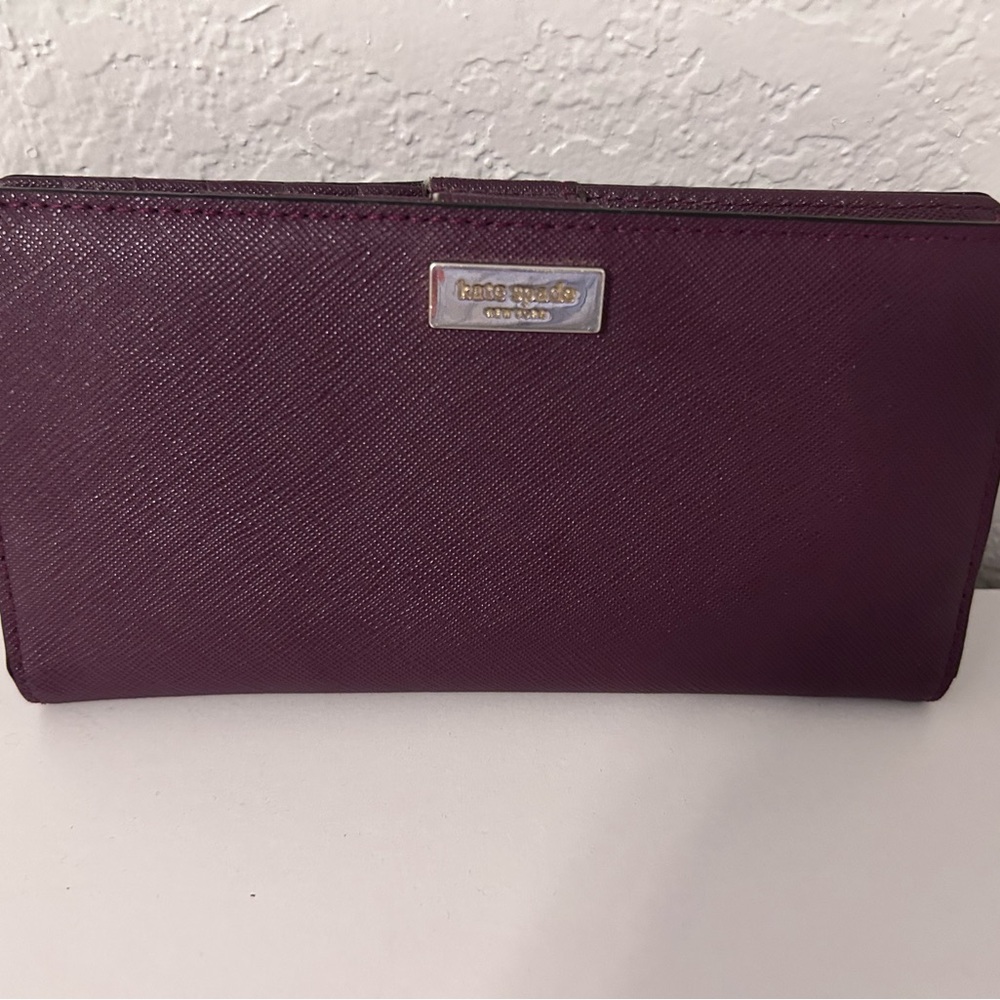 Kate Spade Stacy Laurel Way Saffiano Plum Leather Card Wallet